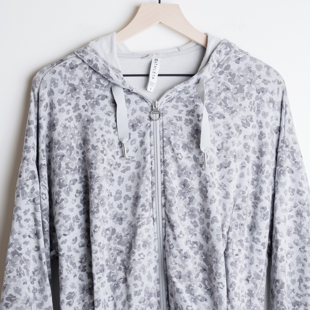 Athleta Heather Gray Leopard-Print Zip Hoodie - Picture 3 of 11
